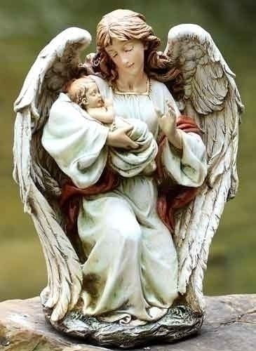 Josephs Studio Garden Statue 63650 Guardian Angel Kneeling And Holding A Baby 17 Inches Tall