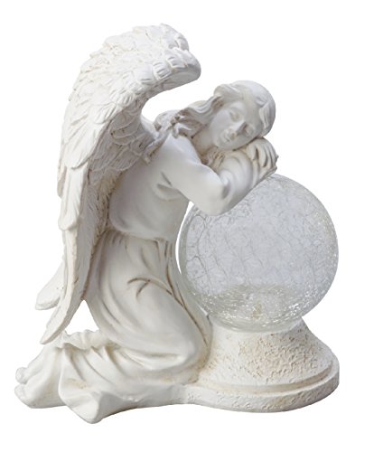 Moonrays 92367 Serene Angel Garden Statue with Crackle Globe Solar Powered White Ledstone