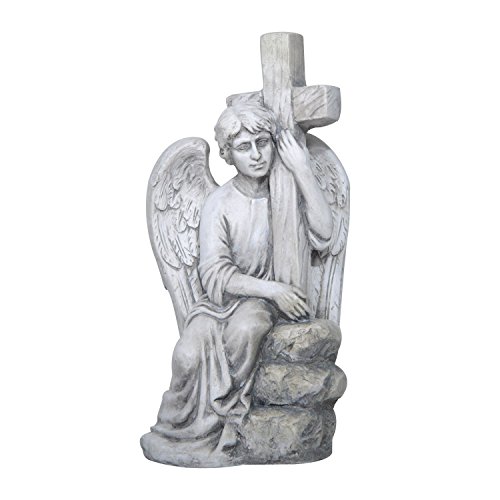 Outsunny 13 Sitting Angel with Cross Outdoor Decorative Garden Statue - Antique White