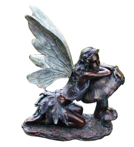 Fairy On Mushroom Bronze Finish 17&quot Resin Stone Garden Statue Figurine