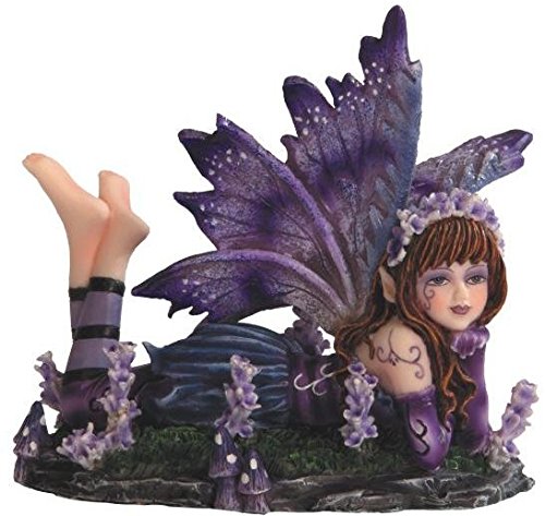 George S. Chen Imports Ss-g-91589 Young Purple And Blue Fairy Lying On Stomach In Garden Statue, Small