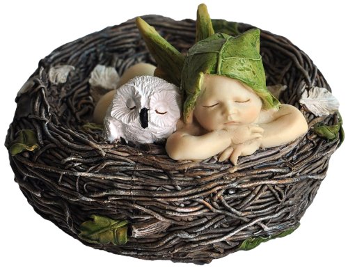 Top Collection Miniature Fairy Garden And Terrarium Sleeping Fairy Baby With Owl In Nest Statue