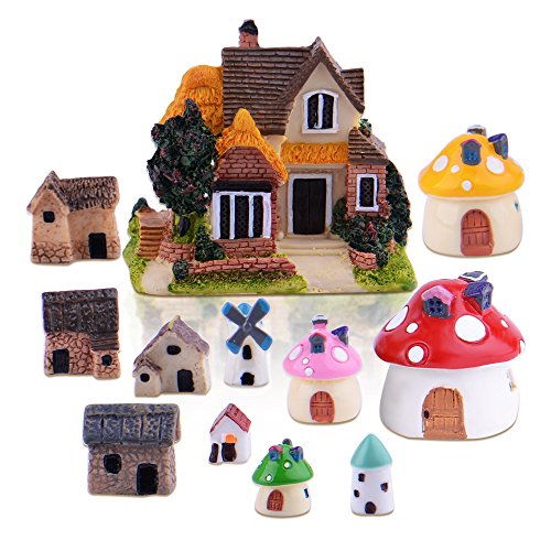 Zealor 12 Pieces Miniature Fairy Garden House And Terrarium Mushroom Fairy House Statue