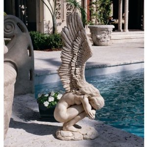 15&quot 18th Century Replica Winged Memorial Angel Sculpture Statue Figurine