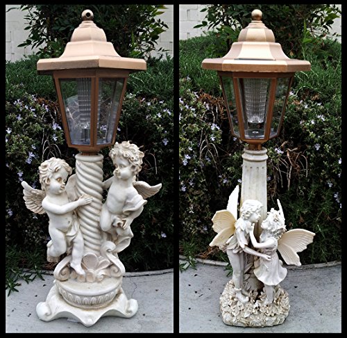 2-pk Solar Garden Decor 1 Girl And Boy Fairyamp 1 Twin Boy Angels Sculpture Light