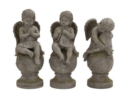 Benzara The Holy Polystone Garden Cherub 3 Assorted Colour