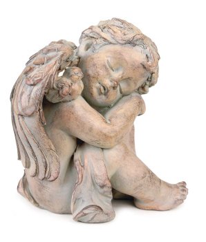 Pack Of 2 Antique Brown Finish Sleeping Cherub Angel Garden Patio Figures 8&quot