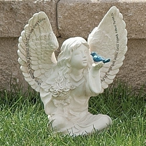 Roman Garden Angel Cherub Bird Statue When Angels Talk In Heaven