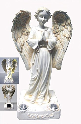 Decorative Outdoor Solar Powered Praying Angel Statue with 2 Yellow LED Lights