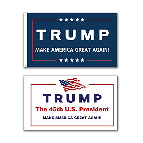 2 Pack -- 3x5ft Commemorative Trump Flag -- Presidental Inauguration Donald Trump -- The 45th US President -- BlueWhite -- MAKE AMERICA GREAT AGAIN