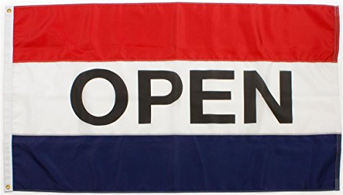 Set Of 3 - Nylon Message Flag Reads Open Double-sided With Reversed Text On Backside For Outdoor Use Open