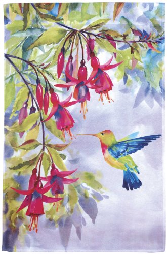 Hummingbird Fuchsia Flowers Lawn Flag - Large Humming Bird Flag- Ganz Garden Accents House Flag 28 x 43 Inch