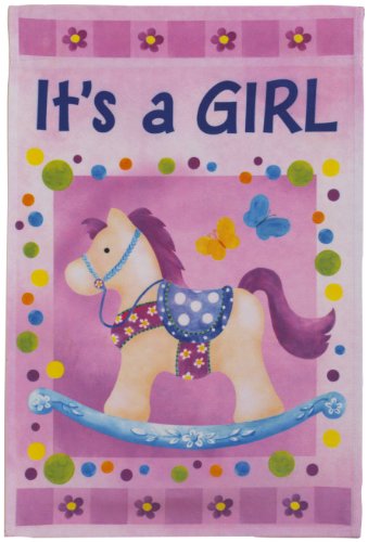 Its a Girl Lawn Flag - Pink Rocking Horse - Ganz Garden Accents Garden Flag 12 x 18 Inch