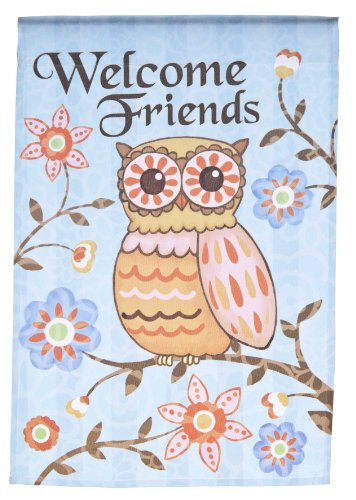 Spring Time Owl Welcome Friends Lawn Flag by Garden Accents 12 x 18 Inch