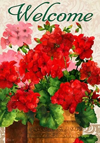 Custom D&eacutecor Red Geraniums Garden Flag 2594fm