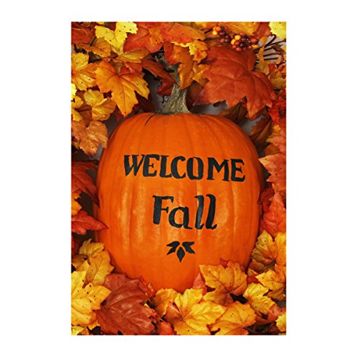 LDJ pumpkin with welcome Fall autumn leaves Double Sided Decorative Outdoor And Indoor Flags 100 Polyester And WaterproofFadeAnd Mildew Resistant Custom Garden Flags 28x40 Inch Banner Home Flags