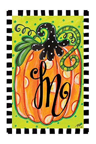 Polka Dot Pumpkin Monogram M 12&quotx18&quot Garden Flag - Custom Decor