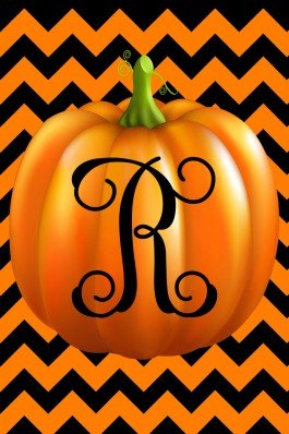 Pumpkin Chevron Monogram R Double Sided 12 X 18 Inch Garden Flag Custom D&eacutecor