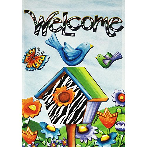  Welcome  Large Flag 28 inch x 40 inch Bird on top of Bird House
