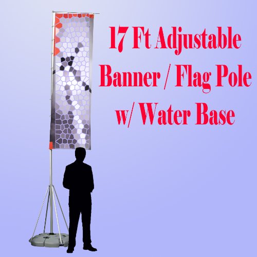 17 Ft Giant Telescopic Adjustable Flag Banner Pole Stand Water Filled Base Aluminumquot Portable