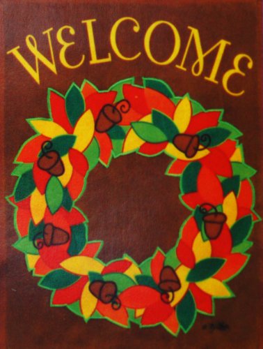 Welcome Autumn Wreath - Fall Garden Flag - AppliquÃ©d Small 125 x 18 for Halloween Thanksgiving Yard Porch House Banner