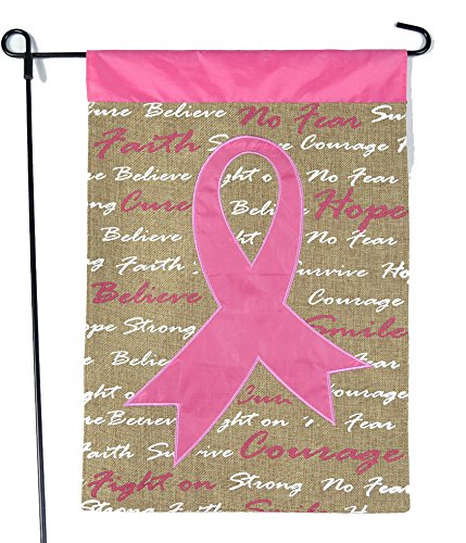 Fall Garden Flag Breast Cancer Awareness Pink Ribbon - 12x18 on Burlap - Home Garden Flag Autumn Garden Flag