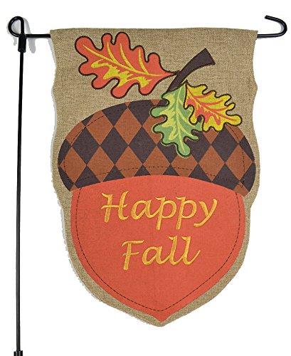 Fall Garden Flag With Happy Fall Acorn - 12x18 On Burlap - Home Garden Flag Autumn Garden Flag