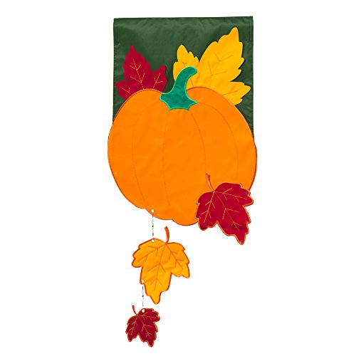 Fall Pumpkin With Falling Leaves Garden Flag
