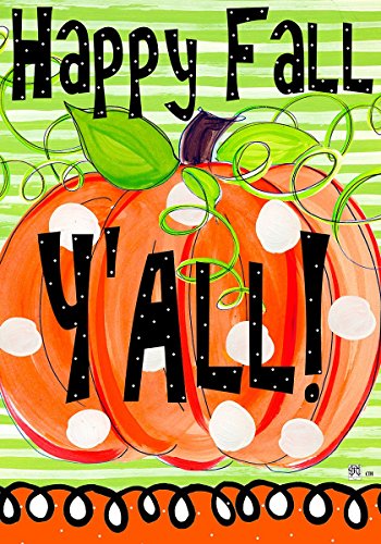 Happy Fall Yall Pumpkin 12&quotx18&quot Whimsical Garden Flag - Polka Dots Stripes