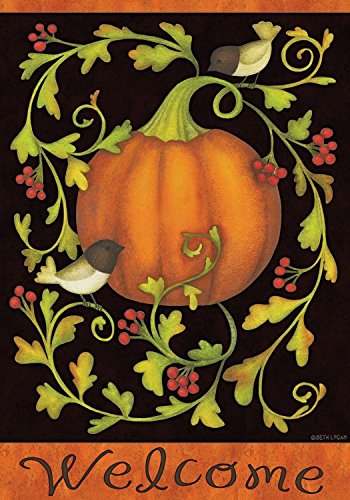 Pumpkins And Vines Fall Garden Flag Chickadees Welcome Autumn 125&quot X 18&quot