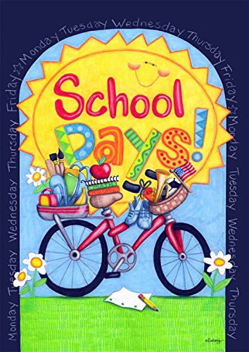 School days Fall Garden Flag Smiley Sun Bicycle Weekdays 125x18