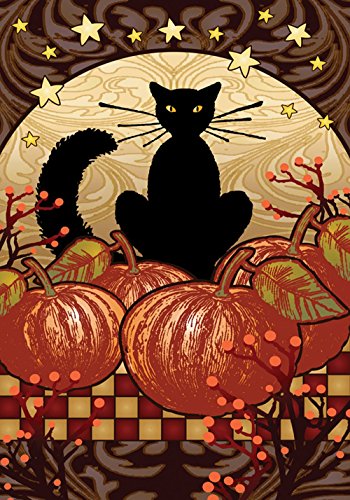 Toland - Moonlight Cat - Decorative Black Pumpkin Halloween Fall Spooky Usa-produced Garden Flag