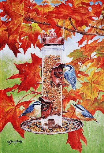 Backyard Birds In Autumn Leaves Large Fall Flag 28&quot X 40&quot For Halloween Thanksgiving Porch House Yard Garden School