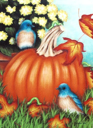 Bluebirds Pumpkinamp White Mums - Large Decorative Fall Flag 28&quot X 40&quot For Autumn Thanksgiving Halloween Porch