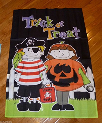 Large Porch Flag 28 X 40 Trick or Treat with 2 kidsPirate Pumpkin