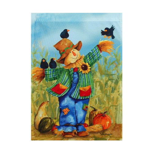 Large Porch Flag 28&quot X 40&quot Scarecrow And Blackbirds In Cornfield