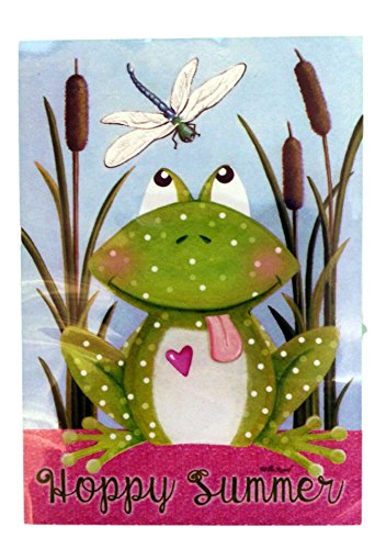 Rain or Shine Happy Summer Frog Large Porch Flag 28 Inches x 40 Inches