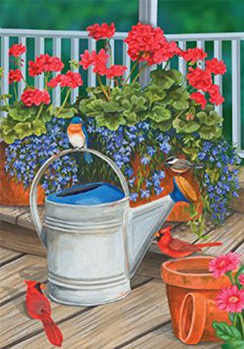 Watering Can Songbird Porch Large Flag