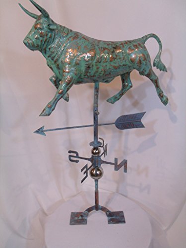 LARGE Handcrafted 3D 3- Dimensional Cow BULL Weathervane Copper Patina Finish