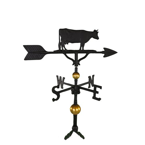 Montague Metal Products 32-Inch Deluxe Weathervane with Satin Black Cow Ornament