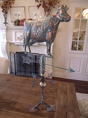 New LARGE Handcrafted 3D - Dimensional COW Weathervane Copper Patina Finish 