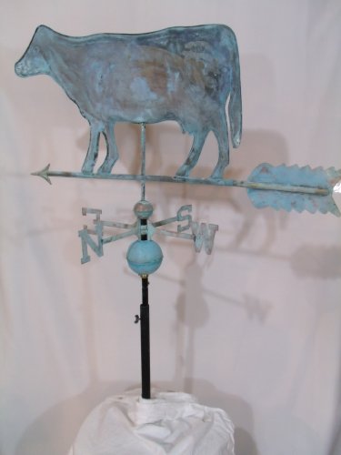 Patina Finish Copper COW Weathervane with Free Roof Mount