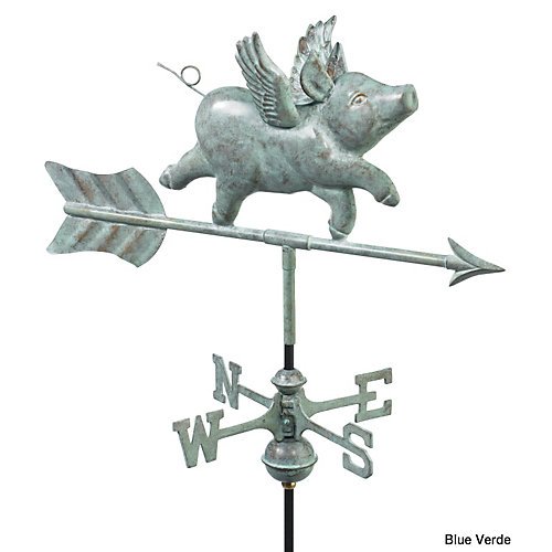 Good Directions 8840pr Flying Pig Cottage Weathervane Polished Copper With Roof Mount