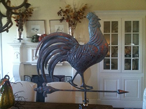 Large Handcrafted 3d 3- Dimensional Full Body Rooster Weathervane Copper Patina Finish