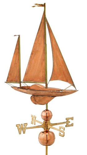 50&quot Handcrafted Polished Copper Large Nautical Sailboat Outdoor Estate Weathervane