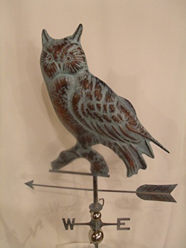 LARGE Handcrafted 3D 3- Dimensional OWL Weathervane Copper Patina Finish