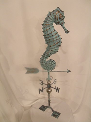 LARGE Handcrafted 3D 3- Dimensional SEAHORSE Weathervane Copper Patina Finish