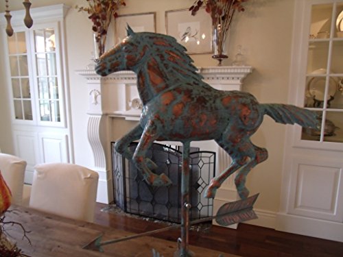 Large Handcrafted 3d 3- Dimensional Running Horse Weathervane Copper Patina Finish