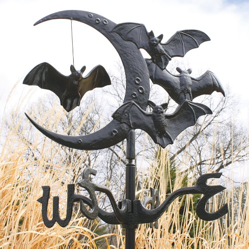 Crescent moon Vampire Bats Metal Weathervane Roof Mount