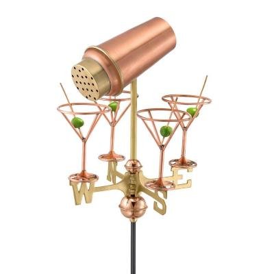 16 Handcrafted Polished Copper Martini with Glasses Outdoor Weathervane with Garden Pole